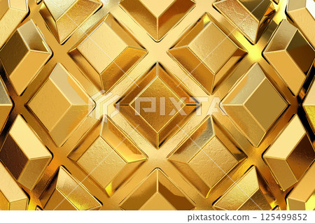 Golden diamond shapes in an embossed pattern. Luxurious, dimensional surface perfect for high end textures, fashion design, and jewelry themed visuals 125499852