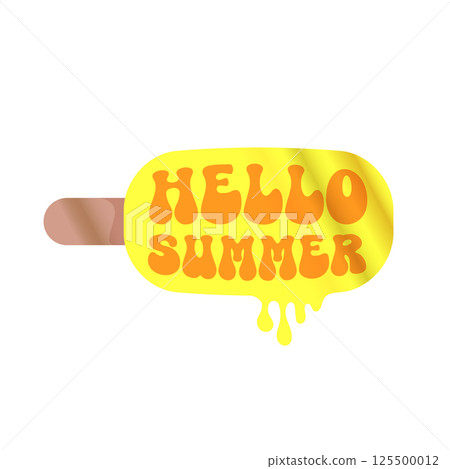 Hello summer yellow groovy aesthetic sticker with melting ice cream isolated on white. Hello summer motto sticker, tag, kids label, banner, poster, label png with quote. Hello summer yellow groovy aesthetic sticker with melting ice cream isolated on white. Hello summer motto sticker, tag, kids label, banner, poster, label png with quote. 125500012
