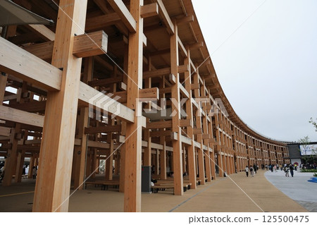 The large roof of the Expo 2020 in Osaka and Kansai after its opening 125500475