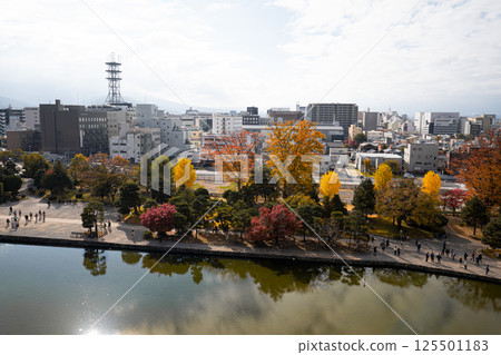 Cityscape view from the top of Matsumoto castle Cityscape view from the top of Matsumoto castle 125501183