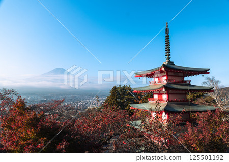 View of Chureito pagoda and mt. Fuji in Yamanashi,Japan View of Chureito pagoda and mt. Fuji in Yamanashi,Japan 125501192