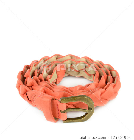 elegant leather belt isolated on white background. 125501904