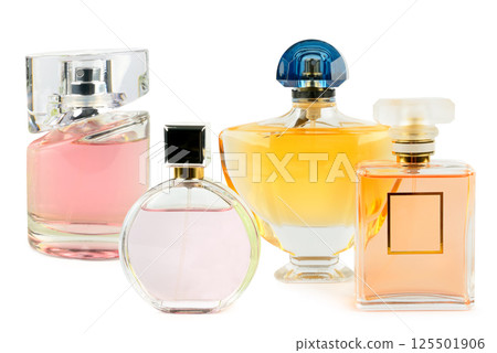 Luxury perfume in bottles isolated on white background. 125501906