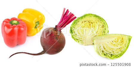 Set of vegetables isolated on white. Wide photo. Collage. Set of vegetables isolated on white. Wide photo. Collage. 125501908