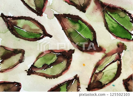 用水彩繪製的綠葉和綠色圖案的壁紙,綠色水彩紋理,帶有美麗的出血 用水彩繪製的綠葉和綠色圖案的壁紙,綠色水彩紋理,帶有美麗的出血 125502103