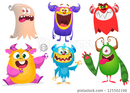 Cute cartoon Monsters. Set of cartoon monsters: goblin, ghost, troll, monster, yeti and alien . Halloween design. Vector illustration isolated Cute cartoon Monsters. Set of cartoon monsters: goblin, ghost, troll, monster, yeti and alien . Halloween design. Vector illustration isolated 125502198