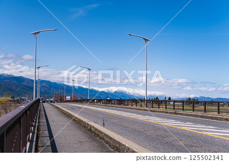 Azusa Bridge and the Northern Alps in spring Azusa Bridge and the Northern Alps in spring 125502341