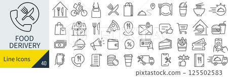 Food delivery line icon set Food delivery line icon set 125502583
