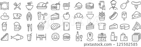 Vector monochrome food line icon set 125502585