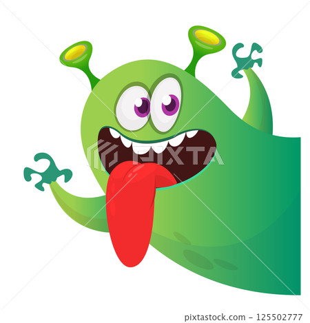Cartoon scary monster with funny face expression waving hands . Vector illustration isolated on white. Halloween design 125502777