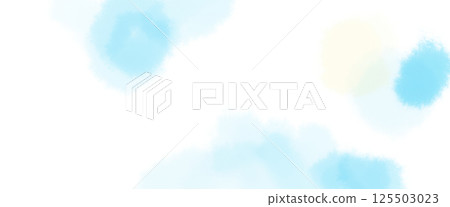 淡藍色水花和天空的柔和水彩風格背景插圖 125503023
