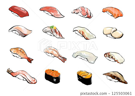 Sushi realistic illustration set 125503061