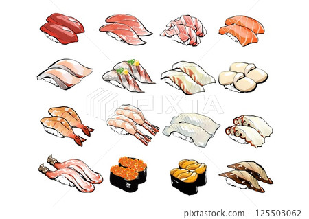 Sushi realistic illustration set, two pieces 125503062