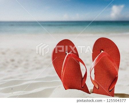 Colorful shoes on the beach 125504377