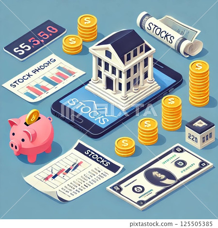 描繪證券交易所、股票和外匯交易等的插圖。 125505385