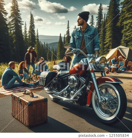 Illustration of a motorcycle traveling in America 125505834