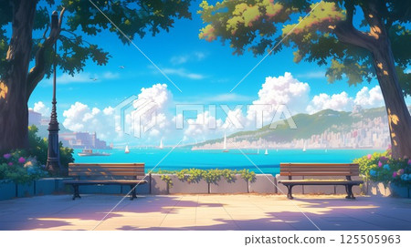 bench overlooking the sea 125505963