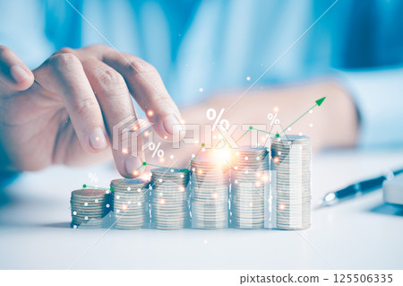 Percentage growth of stock values on finance chart is crucial for assessing interest rates, credit availability, overall profitability, ensuring wise money management in market. investment concept 125506335