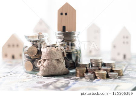 Finance home investments concept. Mortgage from the bank is essential for financing home investments, while insurance safeguards real estate property in volatile business of finance. house investment Finance home investments concept. Mortgage from the bank is essential for financing home investments, while insurance safeguards real estate property in volatile business of finance. house investment 125506399