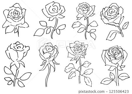 玫瑰線描插畫素材向量 125506423