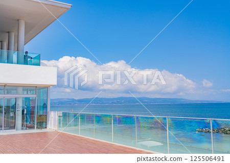 (Toyama Prefecture) A stylish wooden deck exterior at Roadside Station Ameharashi 125506491