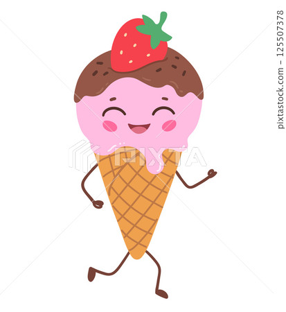 Cute Ice Cream Cone with Strawberry Cute Ice Cream Cone with Strawberry 125507378
