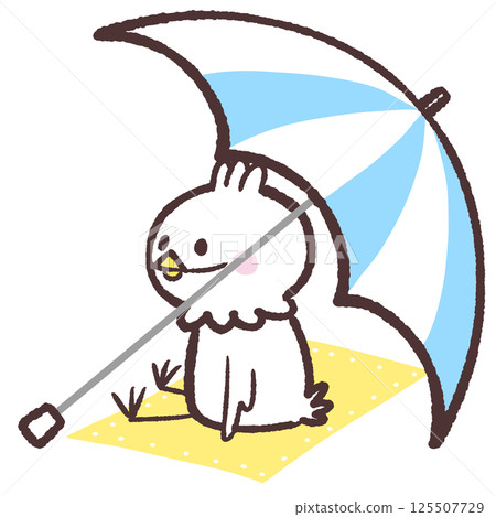Illustration of a white bird entering a parasol 125507729