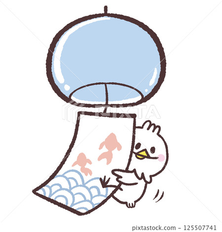 Illustration of a wind chime and a white bird 125507741