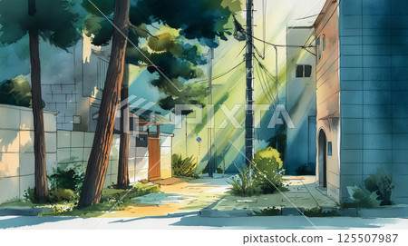 A forest path where morning light shines through the gaps in the trees | A soothing natural landscape depicting a refreshing atmosphere and a calm morning 125507987