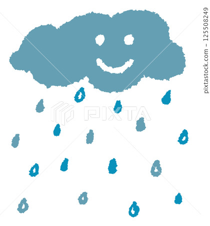 一幅描繪雨水從雲朵上落下的插圖，上面有一張笑臉 125508249