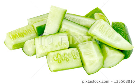chopped cucumber isolated. chopped cucumber isolated. 125508810