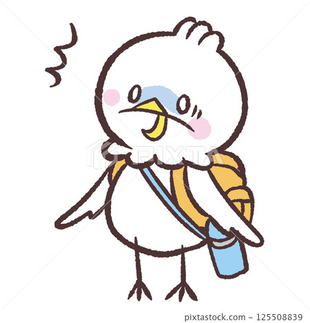 一隻背著背包、表情驚訝的白鳥的插圖 125508839