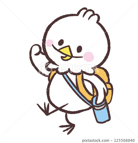 Illustration of a white bird going out with a backpack 125508840