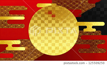 《AI Image》Red, gold and black Japanese pattern background material 125509250