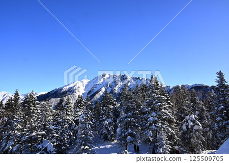西穗高岳和八里岳的雪景 西穗高岳和八里岳的雪景 125509705