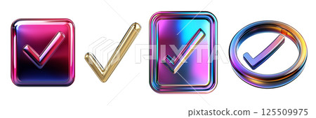 Vibrant metallic check marks in various shapes and colors 125509975
