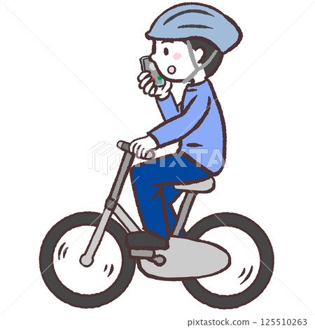 Illustration of a man riding a bicycle while talking on his smartphone 125510263