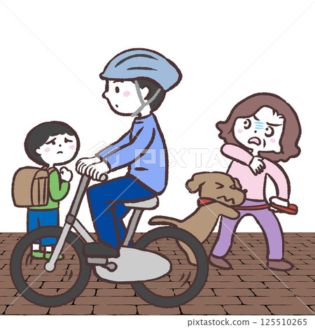 一名男子在人行道上騎自行車的插圖 125510265