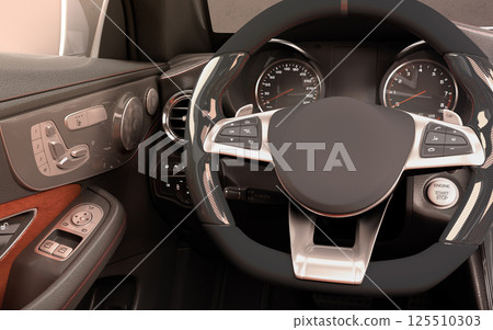 Modern Luxury Car Interior closeup 3D Render Modern Luxury Car Interior closeup 3D Render 125510303