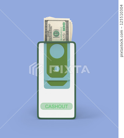 Smartphone Cashout concept front view 3d Illustration on blue Smartphone Cashout concept front view 3d Illustration on blue 125510304