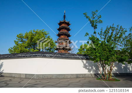 Longhua temple pagoda as flak cannon tower, Shanghai, China Longhua temple pagoda as flak cannon tower, Shanghai, China 125510334