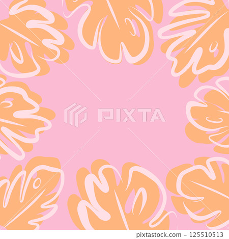 Monstera-style tropical plant vector frame image square pink 125510513
