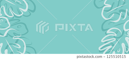 Vector wide frame image of a tropical plant in Monstera style, blue green 125510515