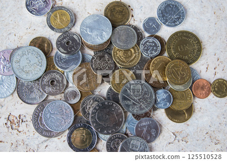 Old golden and silber coins. Money from Europe. Various coins for business. Financial concept. 125510528