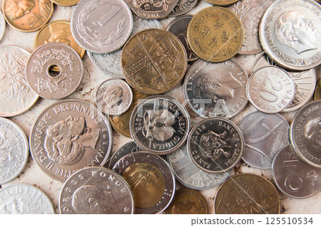 Old golden and silber coins. Money from Europe. Various coins for business. Financial concept. 125510534