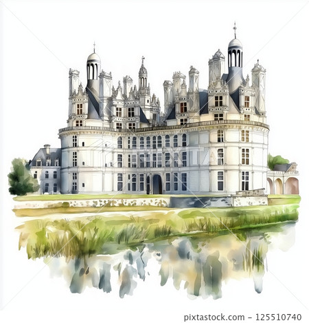 Chateau de Chambord . Chateau de Chambord  hand drawn watercolor illustration 125510740
