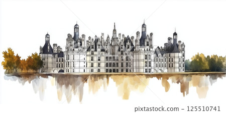 Chateau de Chambord . Chateau de Chambord  hand drawn watercolor illustration 125510741