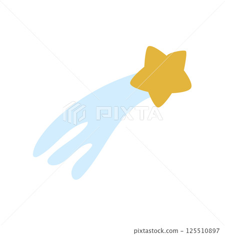 Cute star with trail in flat design. Doodle meteorite or comet with tail. Vector illustration isolated. 125510897
