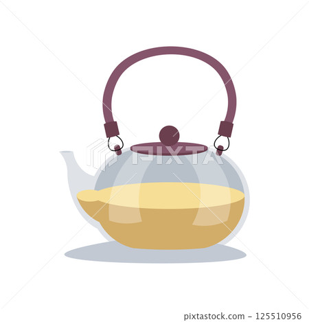Japan glass tea pot in flat design. Traditional drink, oriental ceremony. Vector illustration isolated. 125510956