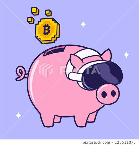 Cute cartoon virtual piggy bank with bitcoin 125511073